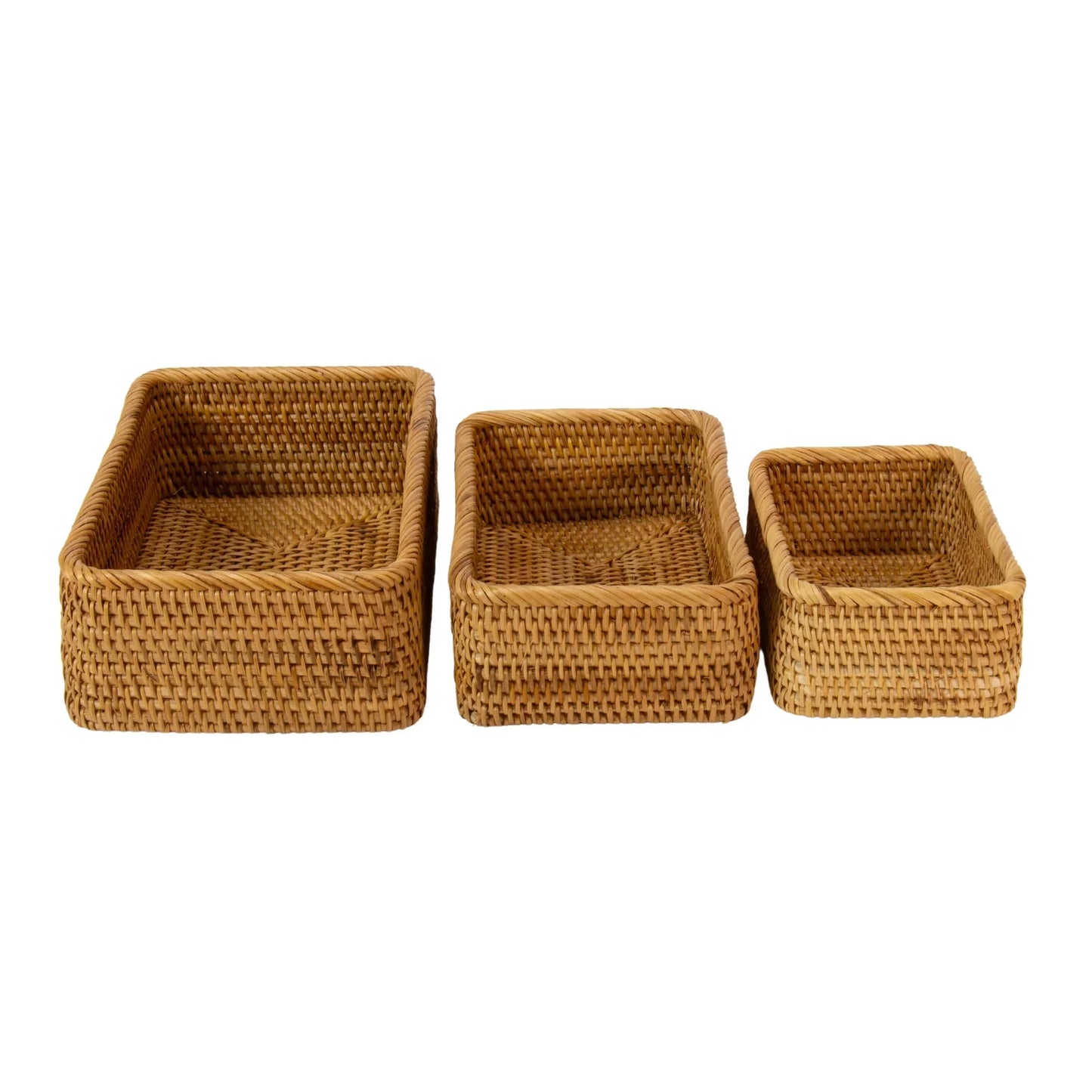 3-Piece-Natural-Rattan-Cane-Wicker-Brown-Basket-Container-Box-Storage-2 - Direct Factory Furniture Australia