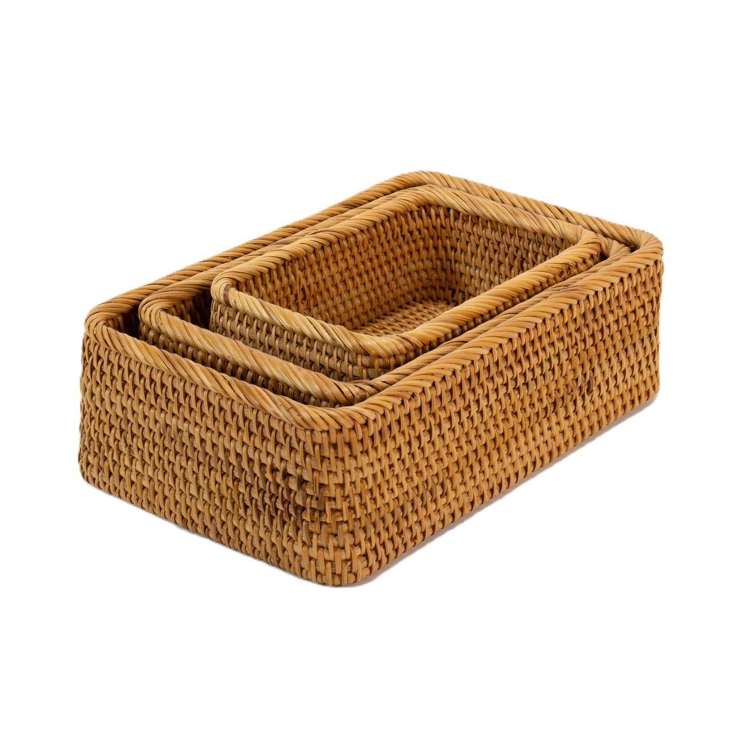 Natural Rattan Cane Handicraft | 3 Piece Box Storage Set