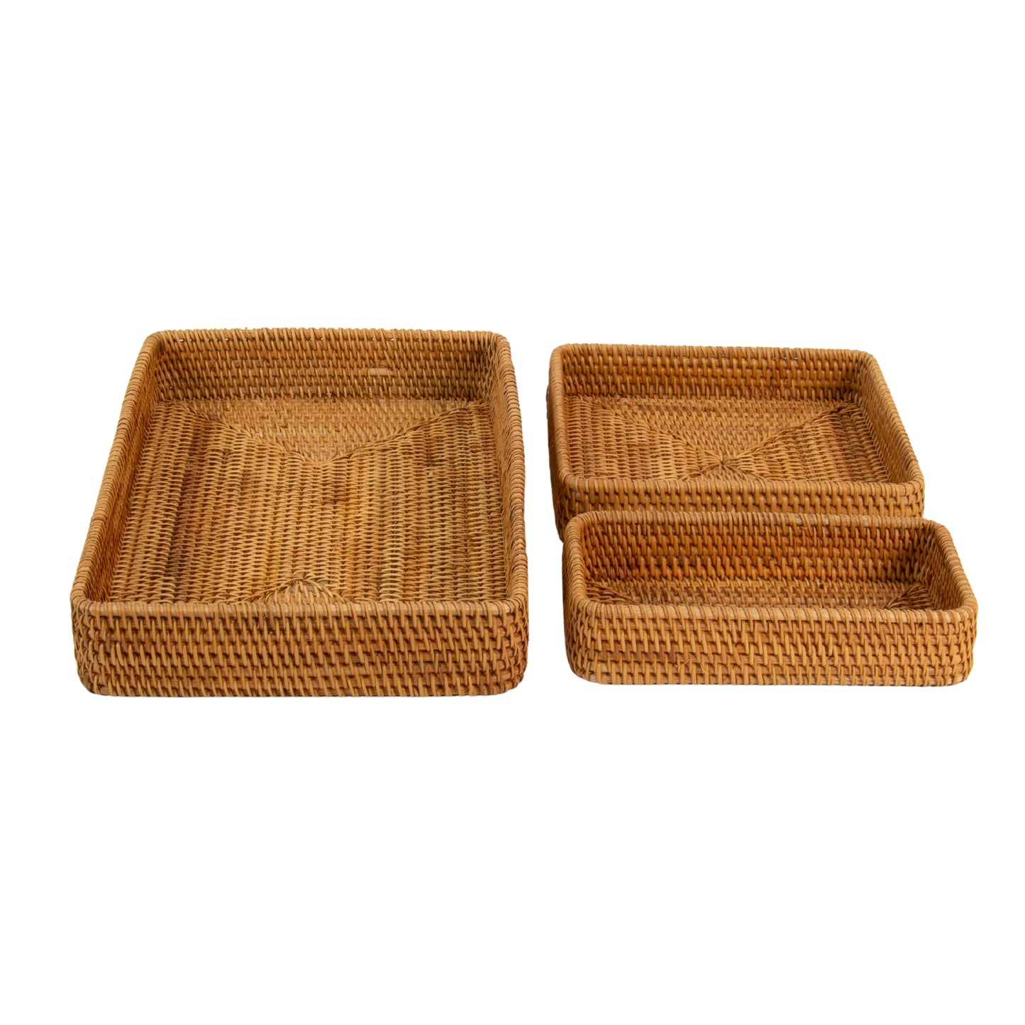 Natural Rattan Cane Handicraft 3 Piece Box Tray Set Brown Colour 5
