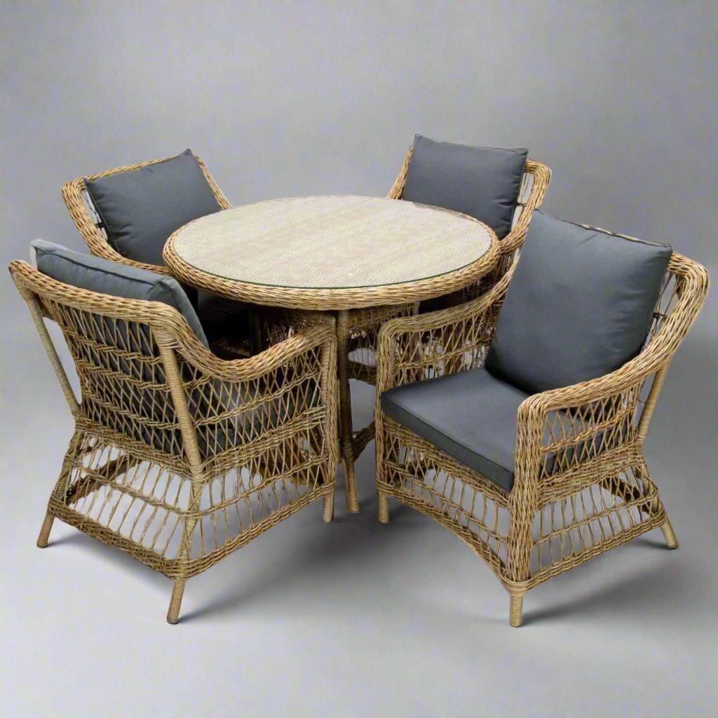 AMOIR Seater Poly Rattan Wicker Outdoor Dining Set Natural
