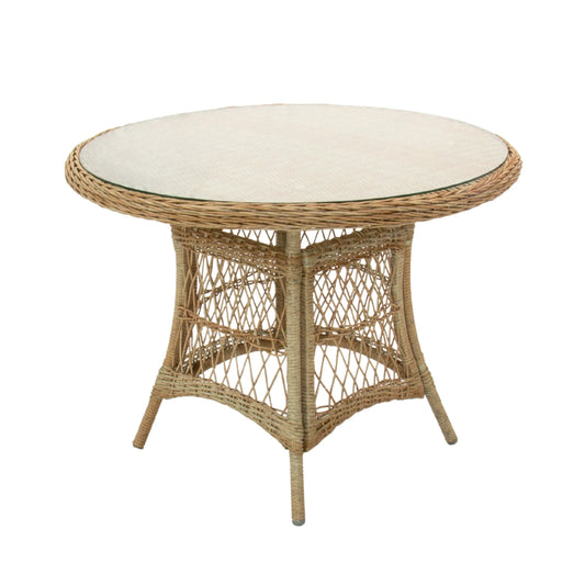 Outdoor wicker poly rattan round table for 4 seater in natural colour