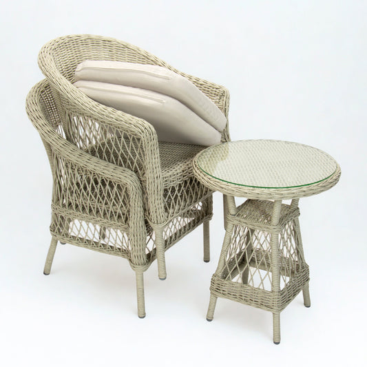 ARBUSTO | 2 Seater Poly Rattan Wicker Outdoor Balcony Set | Brushed White