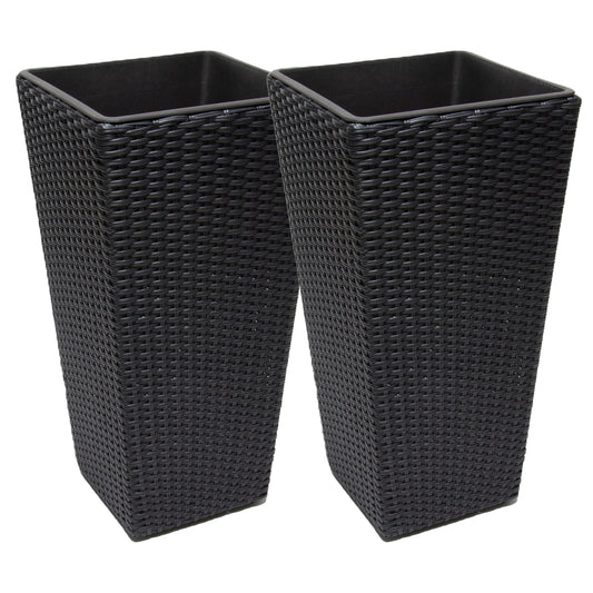 ASWAN 2 Piece Set Poly Rattan Wicker Large Planter Pot - Black Colour - Direct Factory Furniture Australia