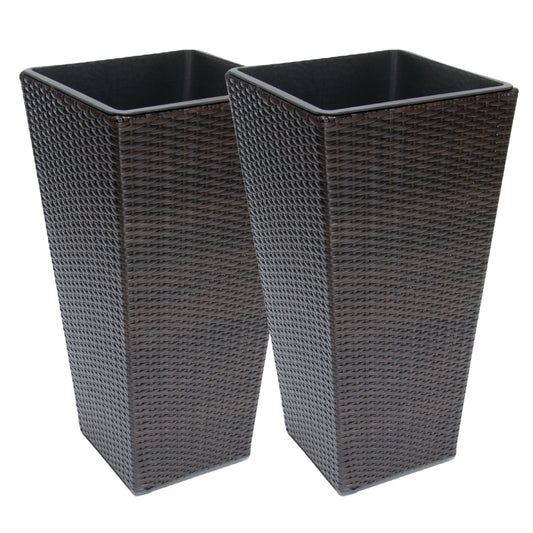 ASWAN 2 Piece Set Poly Rattan Wicker Large Planter Pot - Dark Brown Colour - Direct Factory Furniture Australia