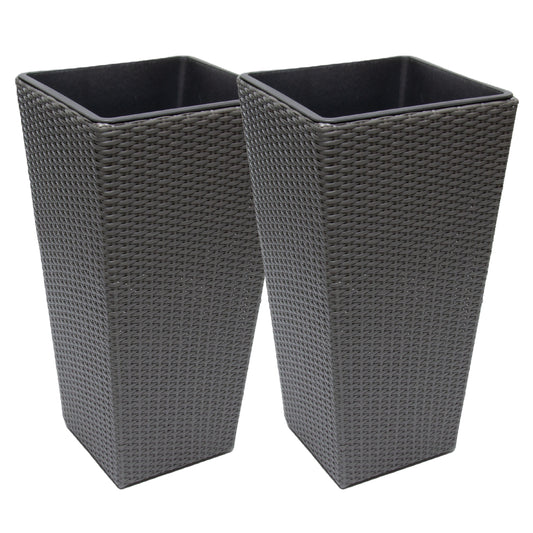ASWAN 2 Piece Set Poly Rattan Wicker Large Planter Pot - Grey Colour - Direct Factory Furniture Australia