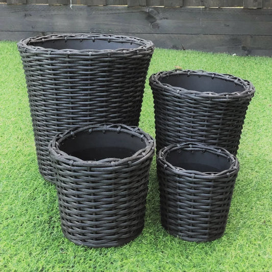 ABBEY 4 Piece Set Poly Rattan Wicker Planter Pot - Black - PL19081-PL-BLK - Direct Factory Furniture Australia