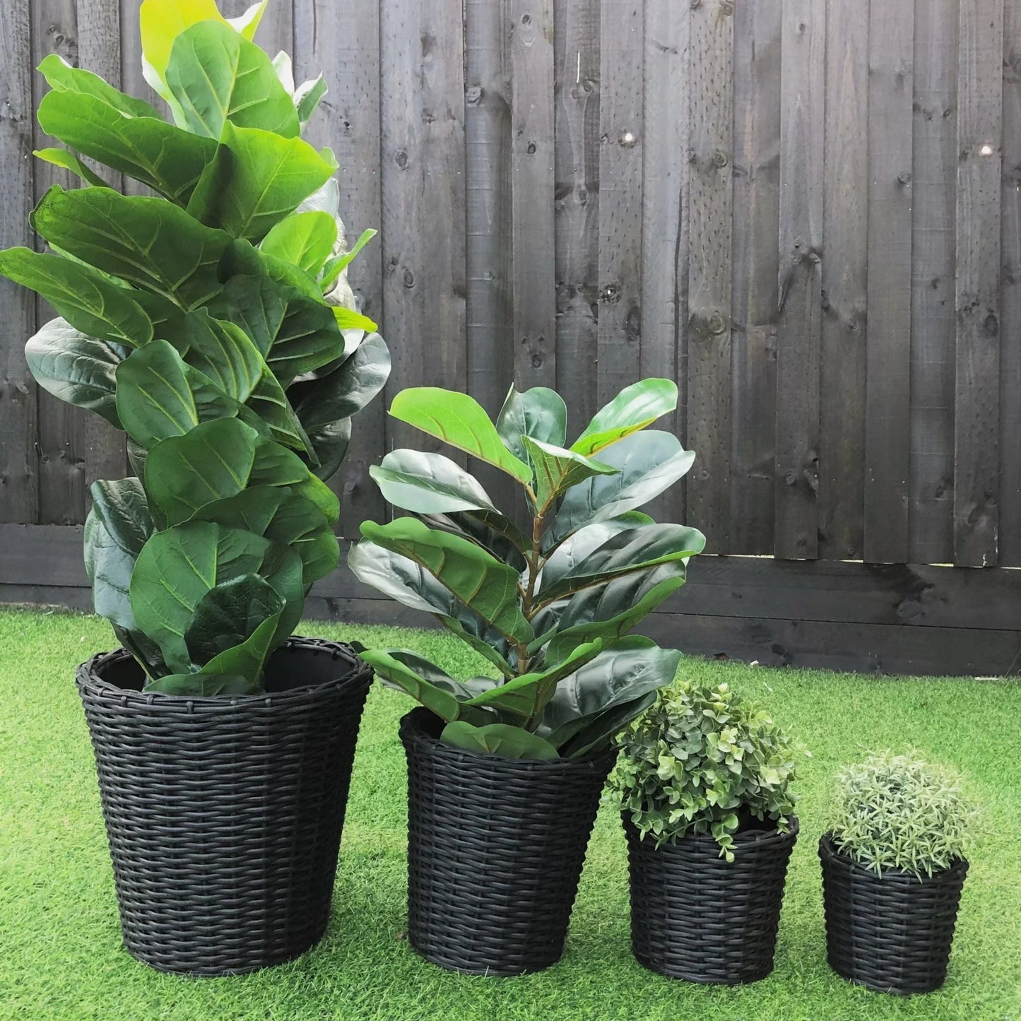 ABBEY 4 Piece Set Poly Rattan Wicker Planter Pot - Black - PL19081-PL-BLK - Direct Factory Furniture Australia