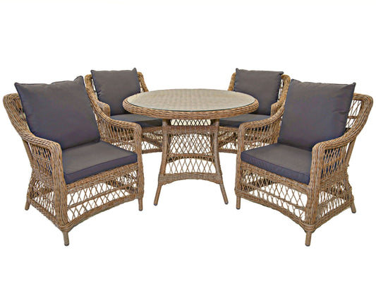 AMOIR 5-Piece Set Outdoor Wicker 4 Seat Dining Table Chair - Brown - Direct Factory Furniture Australia