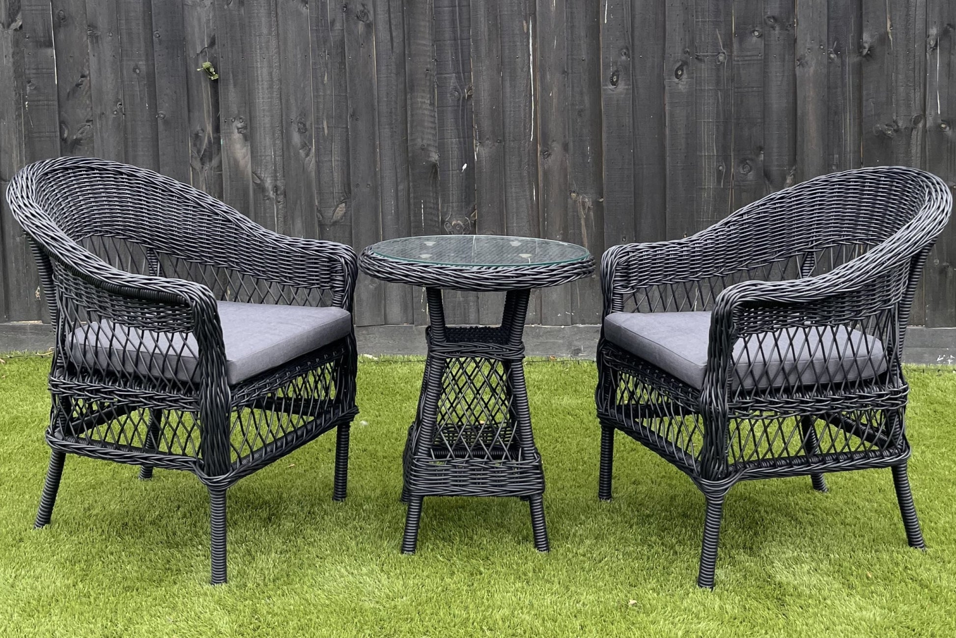 ARBUSTO 3-Piece Set Outdoor Balcony Armchair & Table - Black - Direct Factory Furniture Australia