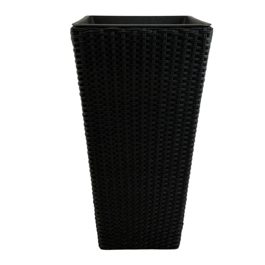 ASWAN 2 Piece Set Poly Rattan Wicker Large Planter Pot - Black