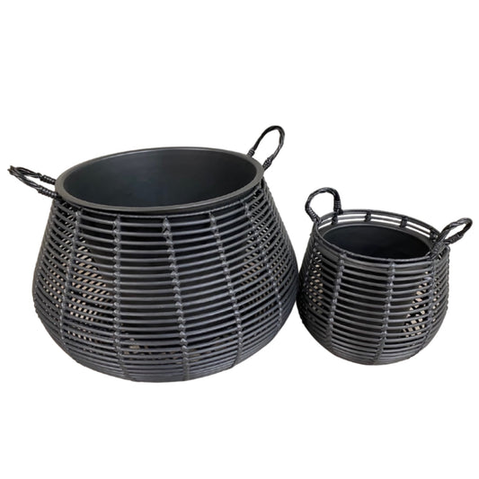 CIRCA Poly Rattan Wicker Large Planter Pot - Black - Direct Factory Furniture Australia