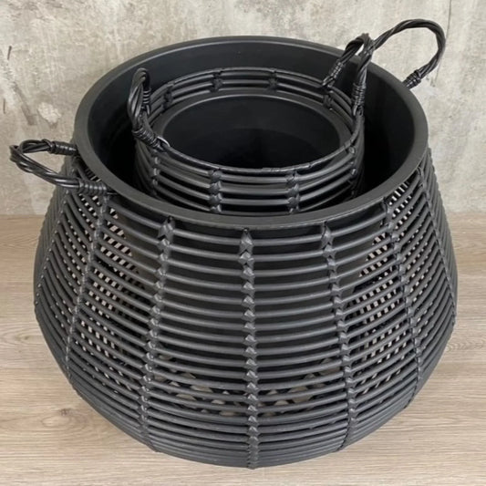 CIRCA Poly Rattan Wicker Large Planter Pot - Black - Direct Factory Furniture Australia