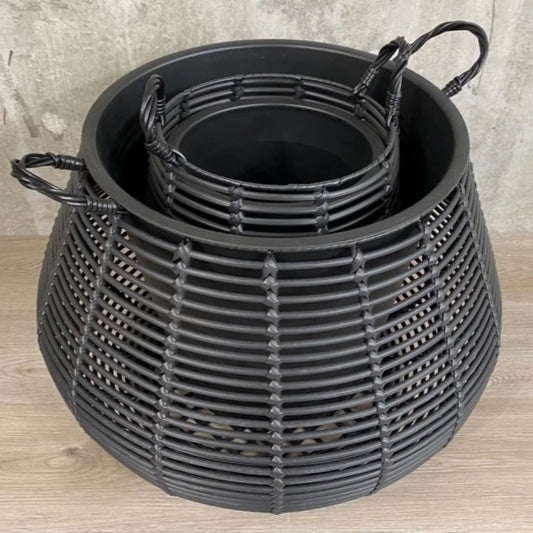 CIRCA Poly Rattan Wicker Large Planter Pot - Black - Direct Factory Furniture Australia