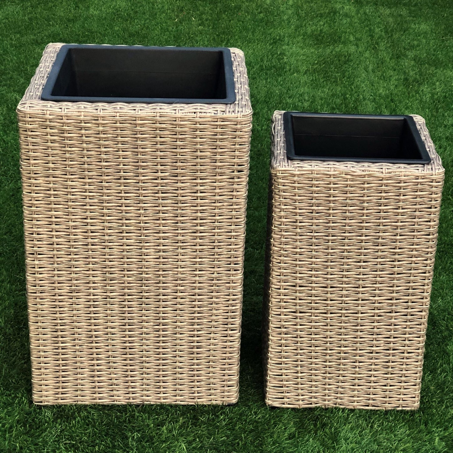 CLAVEL 2 Piece Set Poly Rattan Wicker Large Planter Pot - Brown - Direct Factory Furniture Australia