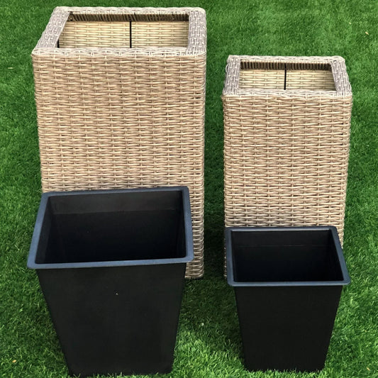 CLAVEL 2 Piece Set Poly Rattan Wicker Large Planter Pot - Brown - Direct Factory Furniture Australia