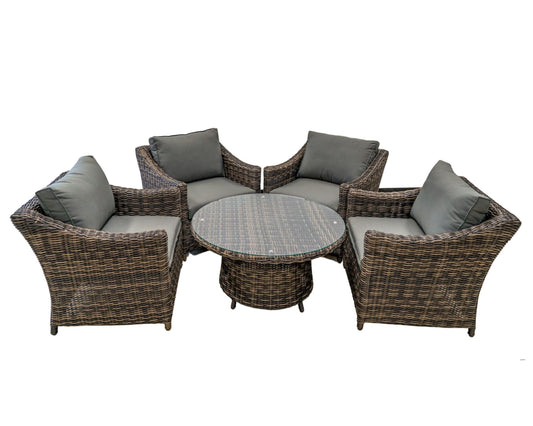 ESTELL 5-Piece Set Poly Rattan Wicker Outdoor Armchairs Coffee Table - Dark Brown - Direct Factory Furniture Australia