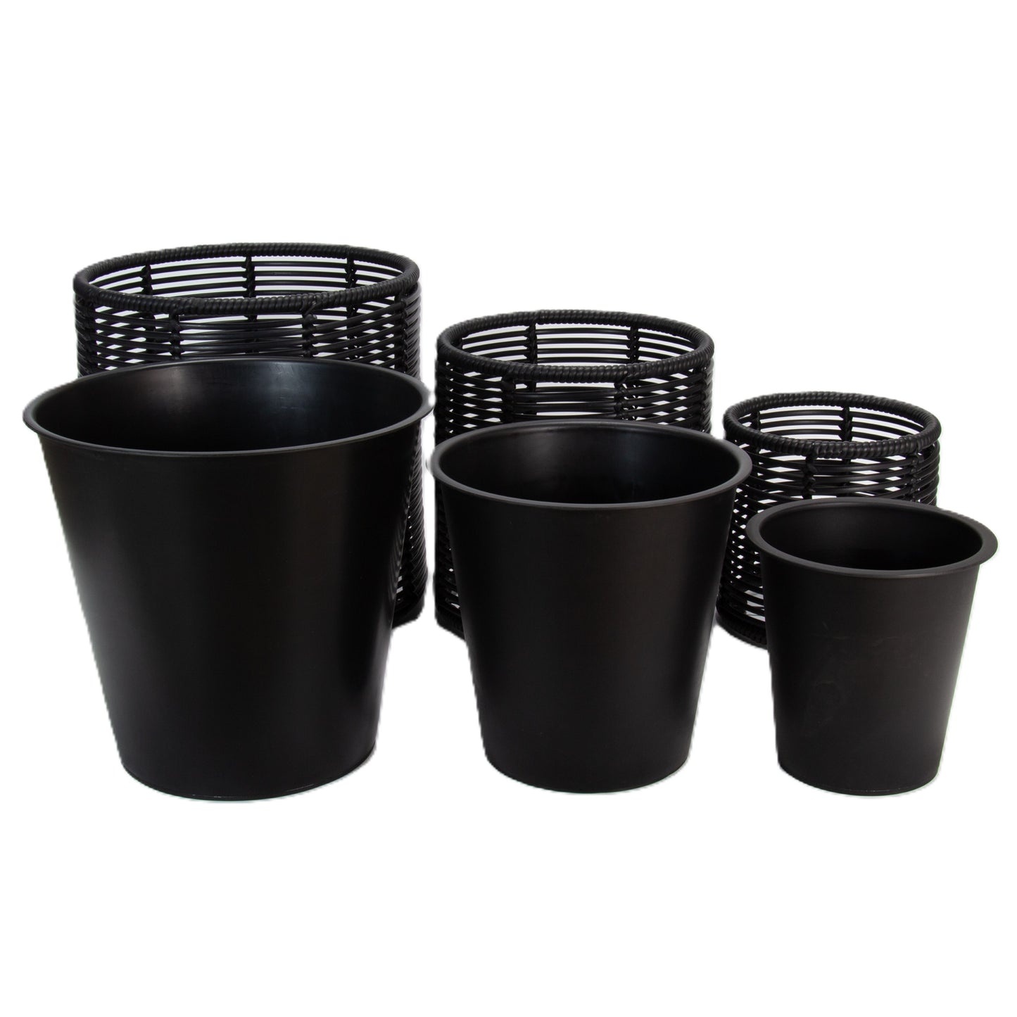 FINGAL 3 Piece Set Poly Rattan Wicker Planter Pot - Black