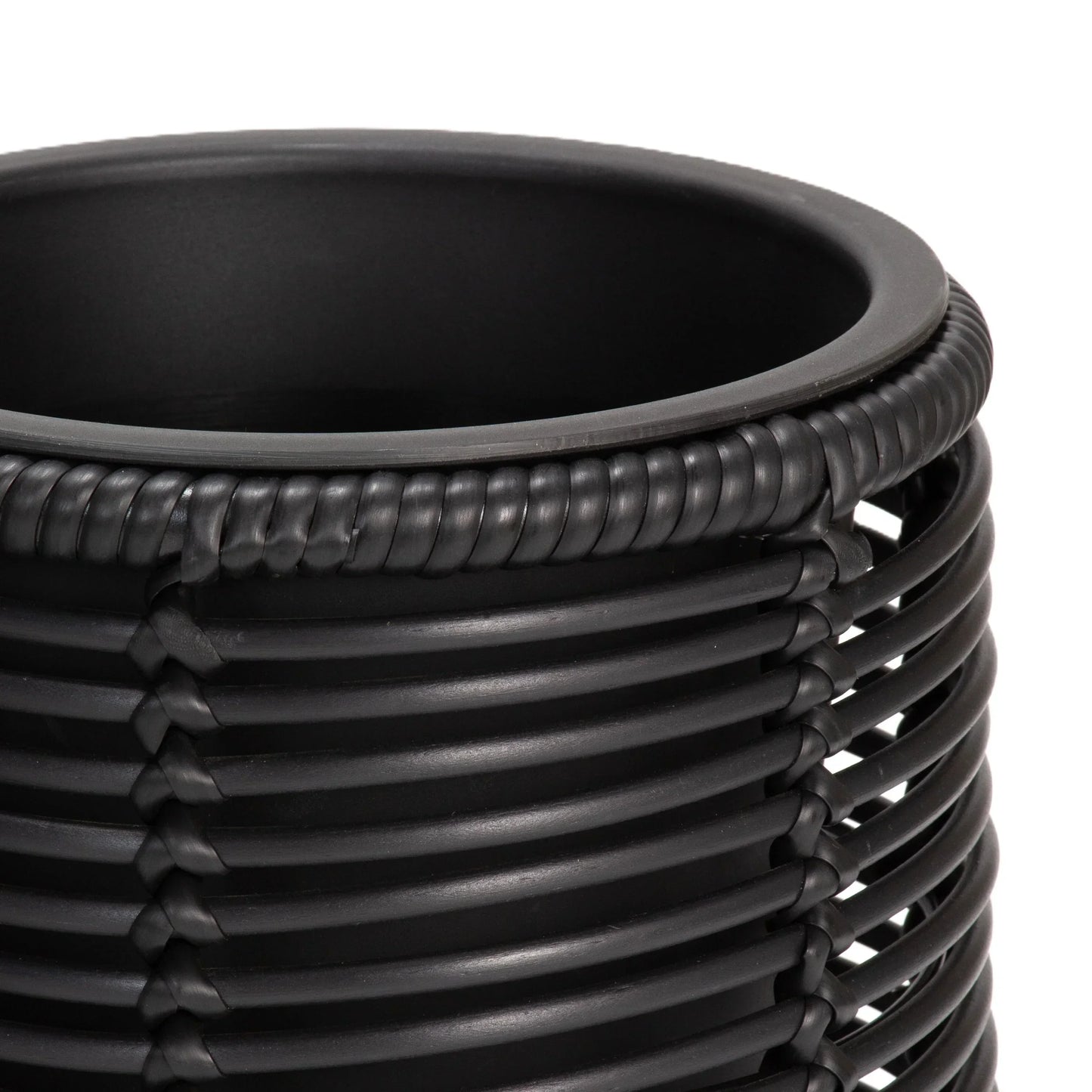 FINGAL 3 Piece Set Poly Rattan Wicker Planter Pot - Black 4