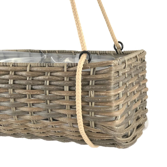 HAYA 2 Piece Set Poly Rattan Wicker Hanging Planter Basket - Brown - Direct Factory Furniture Australia
