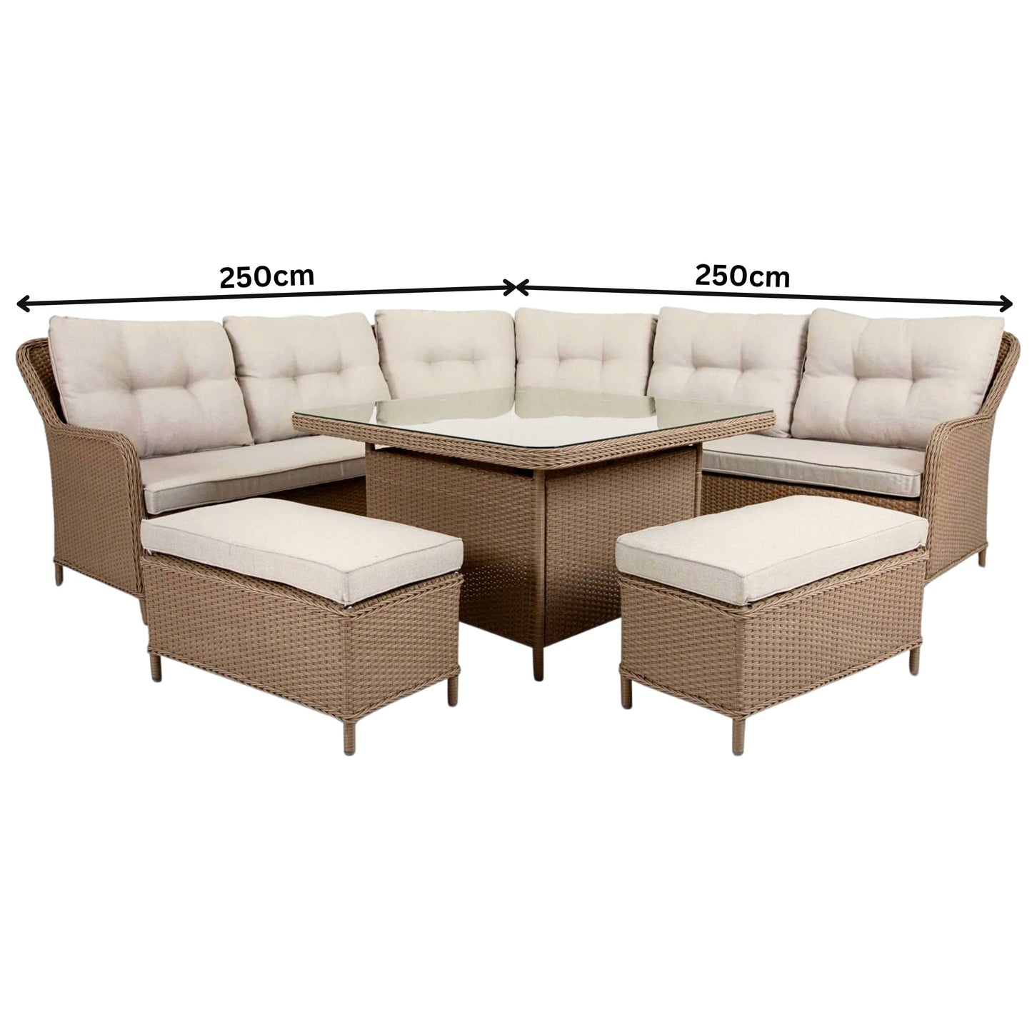 KEW | 8 Seat Poly Rattan Wicker Outdoor Lounge | Natural Brown