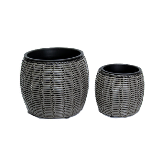 KULOS 2 Piece Set Poly Rattan Wicker Planter Pot - Grey 1
