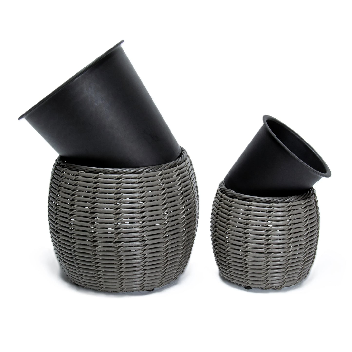 KULOS 2 Piece Set Poly Rattan Wicker Planter Pot - Grey 2