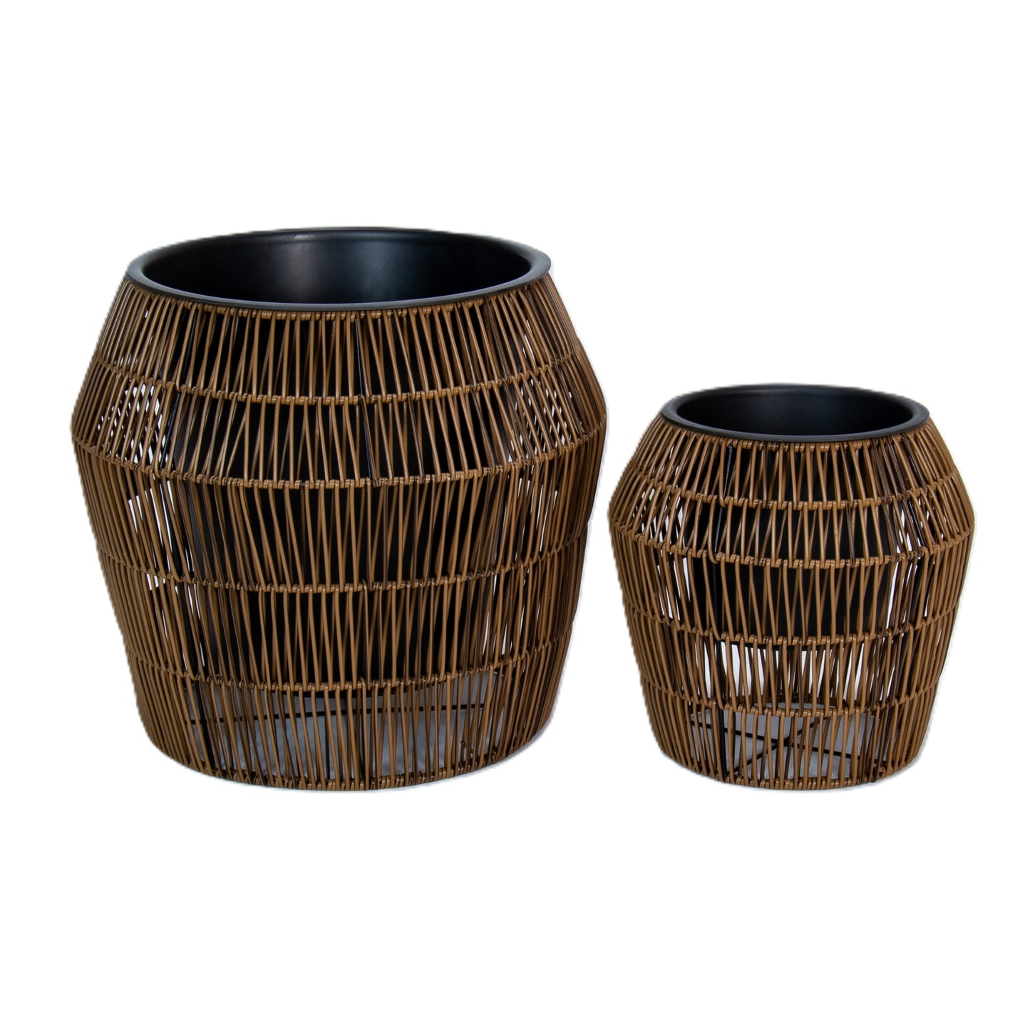 LEO 2 Piece Set Poly Rattan Wicker Planter Pot - Dark Brown
