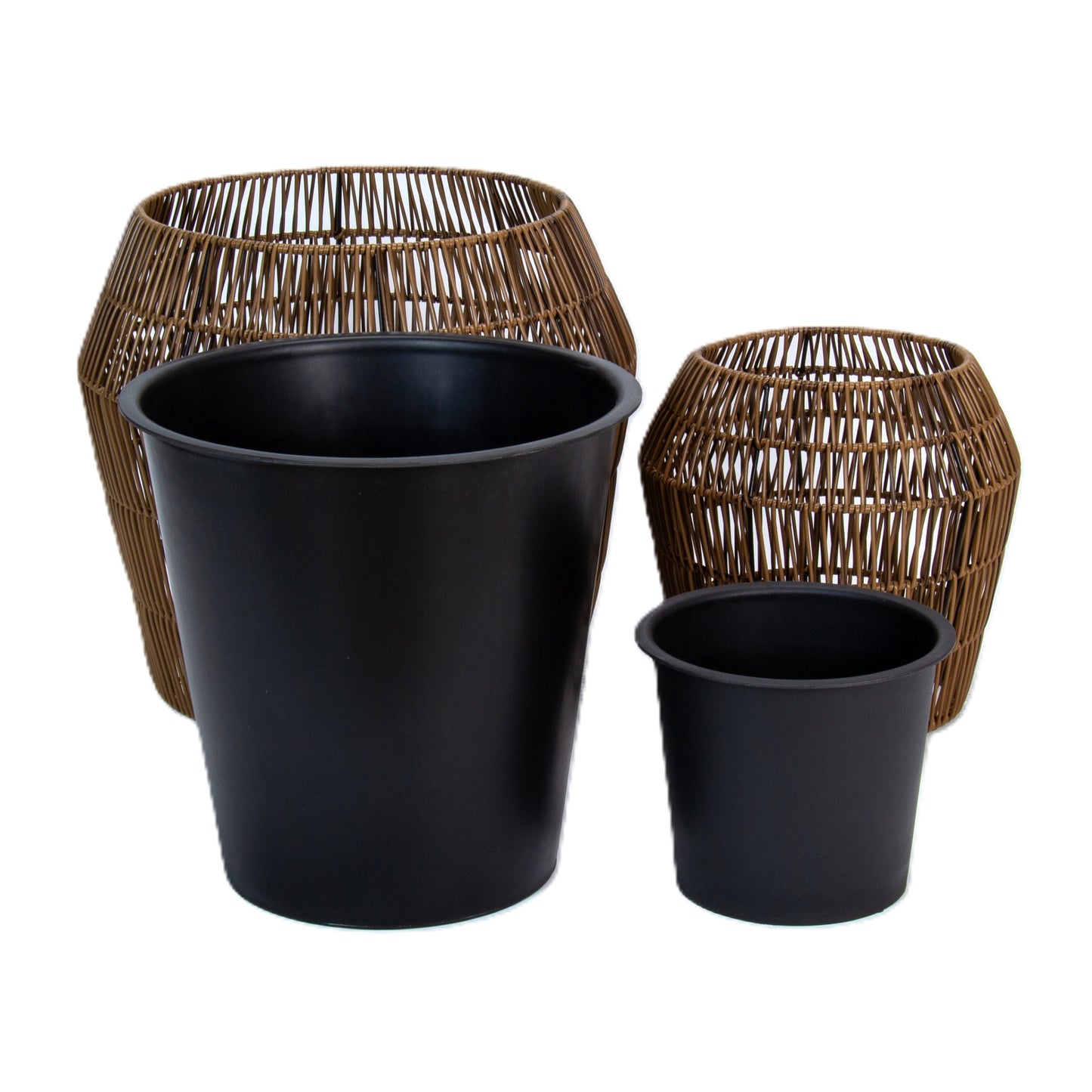 LEO 2 Piece Set Poly Rattan Wicker Planter Pot - Dark Brown 2