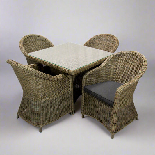 MALAWI | 4 Seater Poly Rattan Wicker Outdoor Dining Set | Natural Brown 1