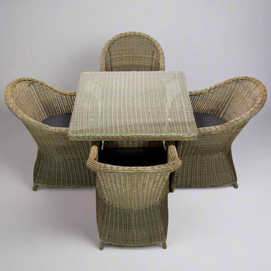 MALAWI | 4 Seater Poly Rattan Wicker Outdoor Dining Set | Natural Brown 2