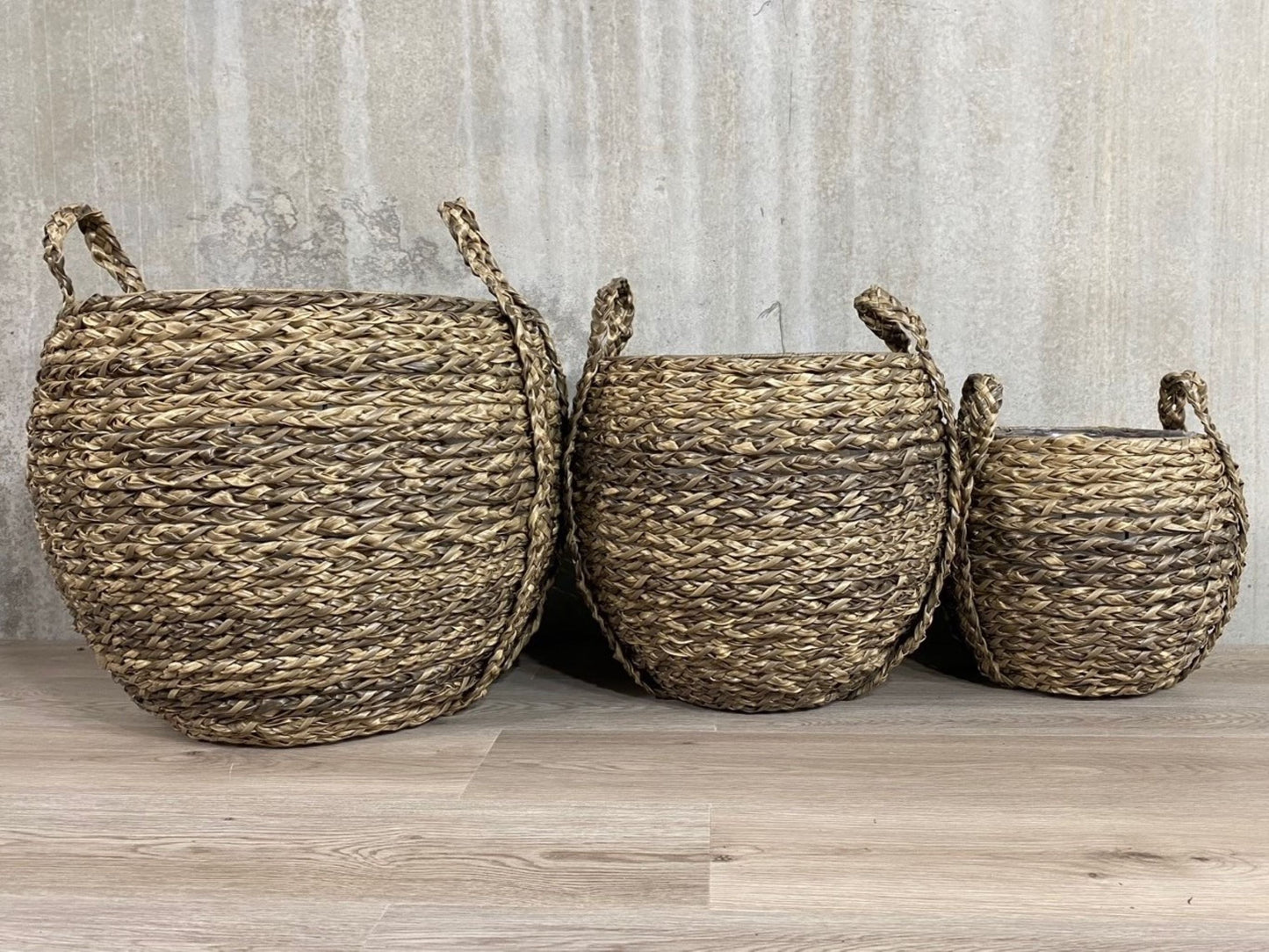 MENDES 3 Piece Set Poly Rattan Wicker Large Planter Basket - Natural Brown - Direct Factory Furniture Australia