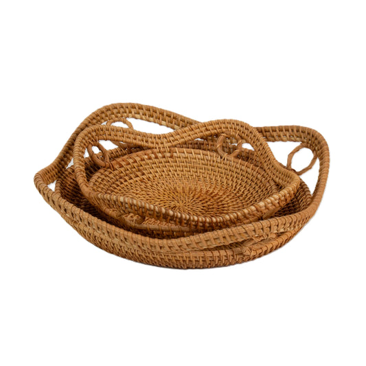 Natural Rattan Cane Handicraft Round Container Brown Colour 2