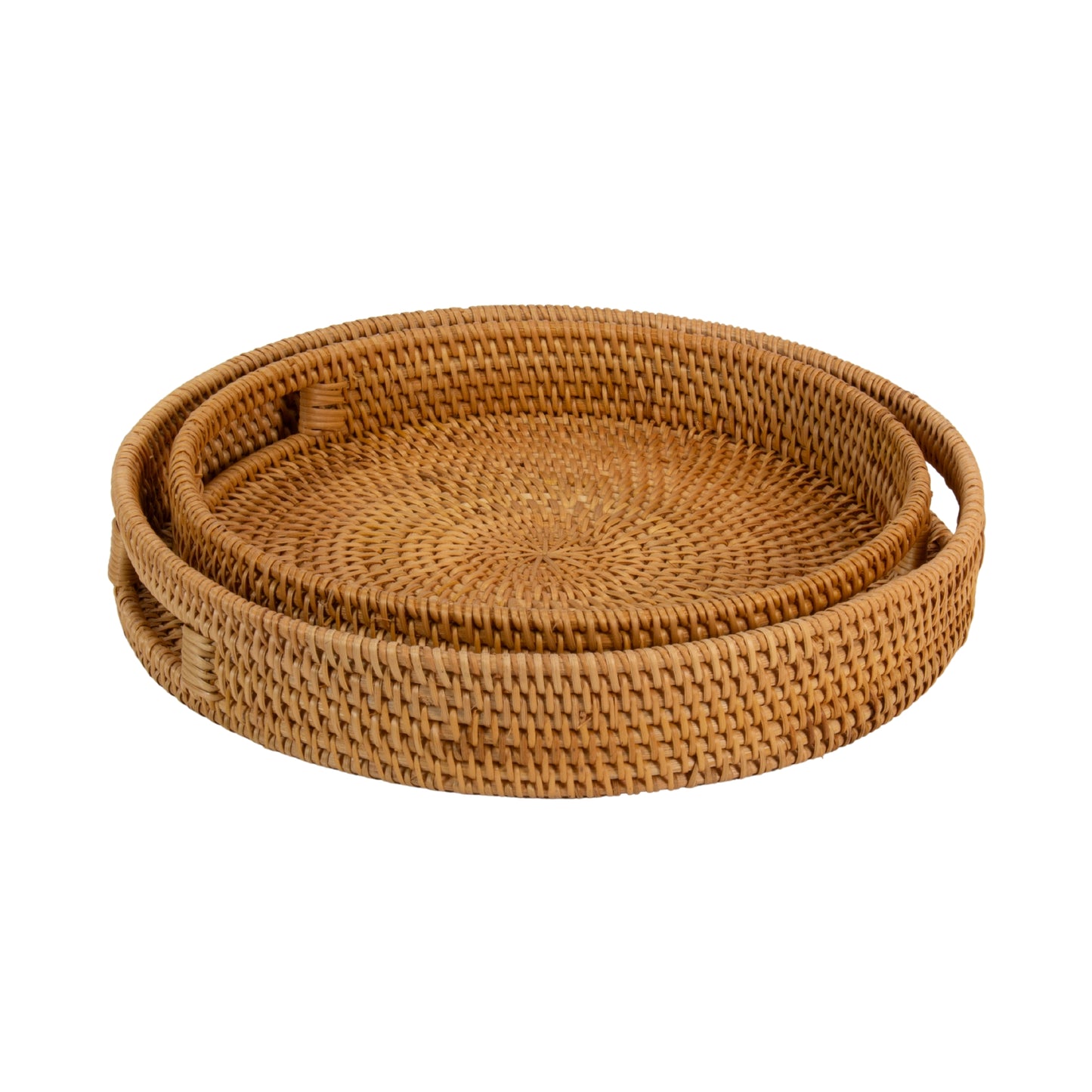Natural Rattan Cane Handicraft | 2 Piece Round Tray Set