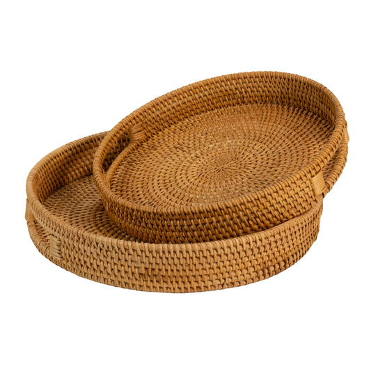 Natural Rattan Cane Handicraft Round Tray Brown Colour 2