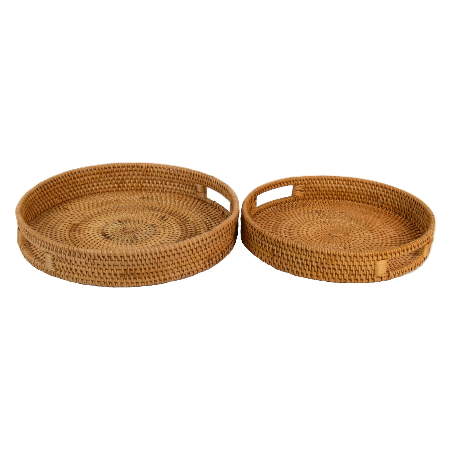Natural Rattan Cane Handicraft | 2 Piece Round Tray Set