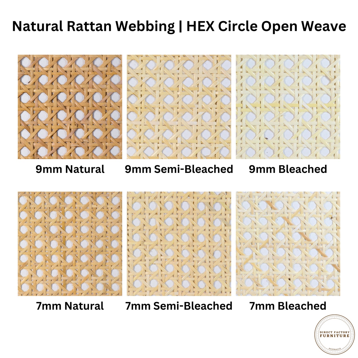 Natural Rattan Cane Webbing Roll Open Weave Hexagonal Circle Colour Compare Sample