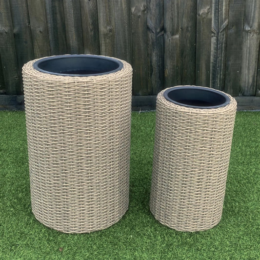 OLMO 2 Piece Set Poly Rattan Wicker Large Planter Pot - Brown - Direct Factory Furniture Australia