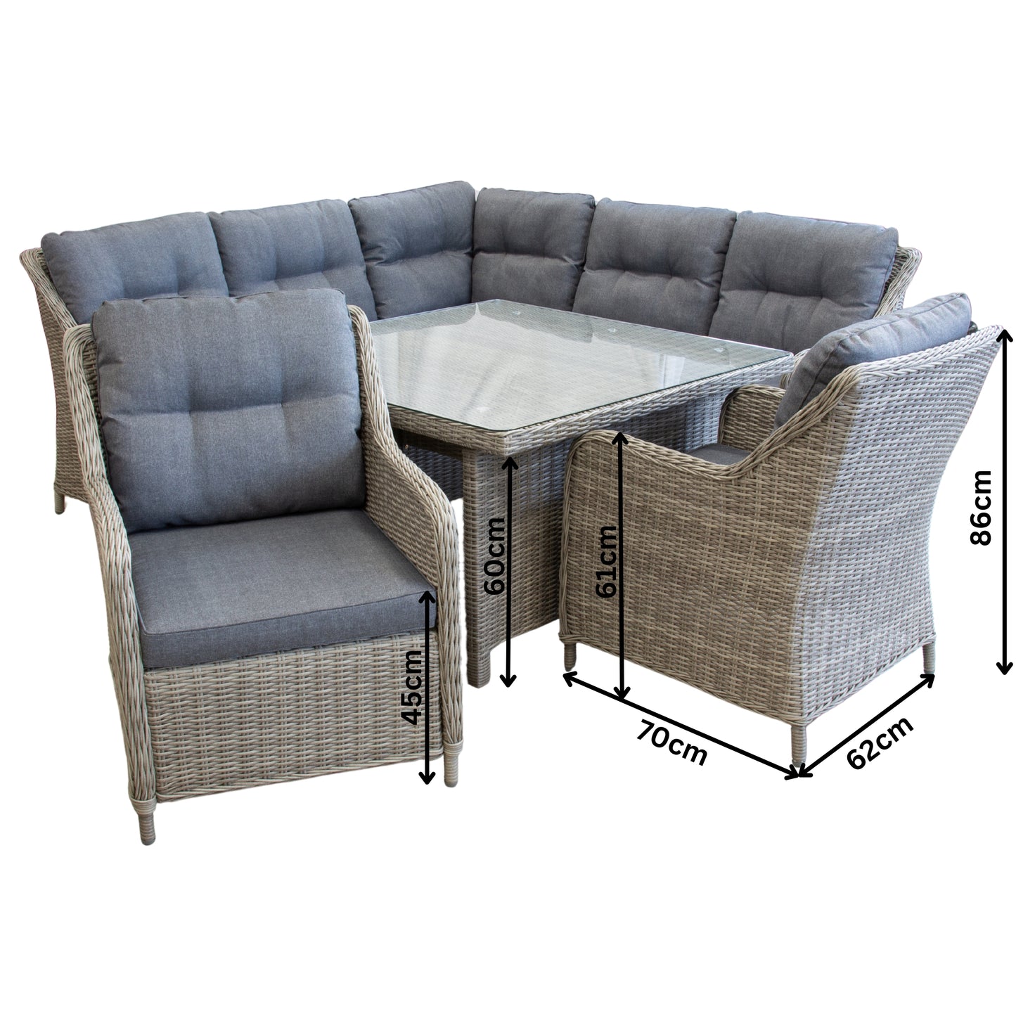 PORTSEA | 7 Seat Poly Rattan Wicker Outdoor Lounge | Grey