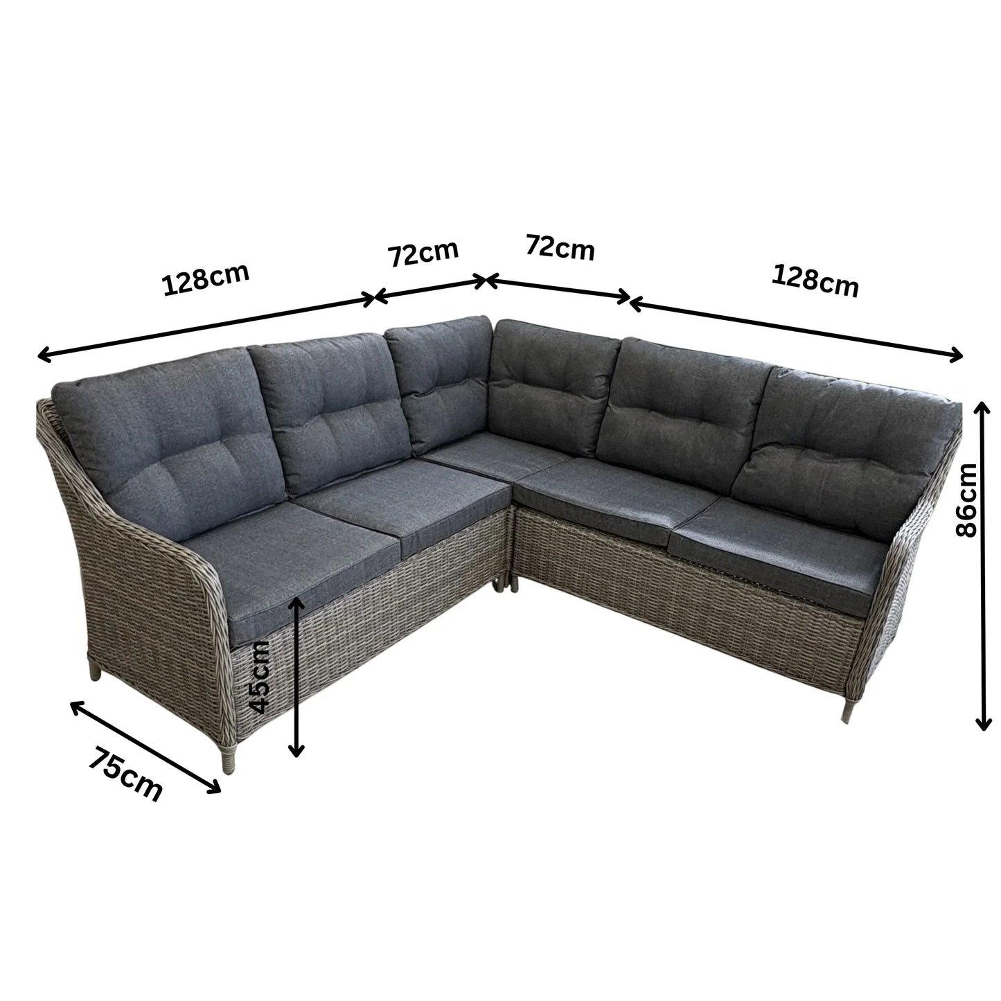 Outdoor 7 seater grey corner patio furniture lounge dining set with a sofa and glass table 17