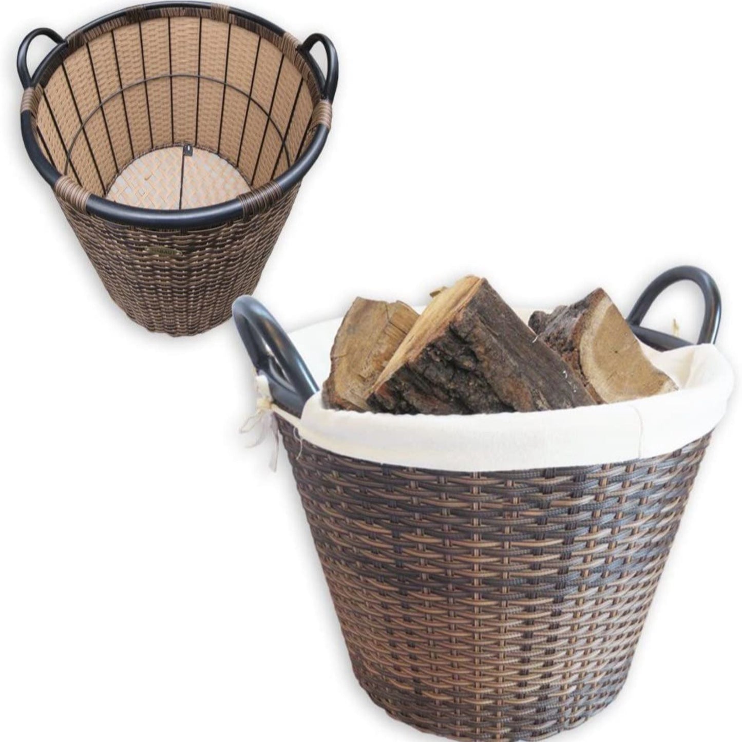 PAPUA Poly Rattan Wicker Large Basket with Fabric Lining - Brown - Direct Factory Furniture Australia