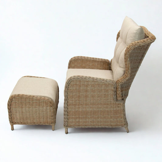 ROSA | Poly Rattan Wicker Outdoor Recliner Chair with Ottoman | Natural - F18048-RC-NAT-BRN - Direct Factory Furniture Australia