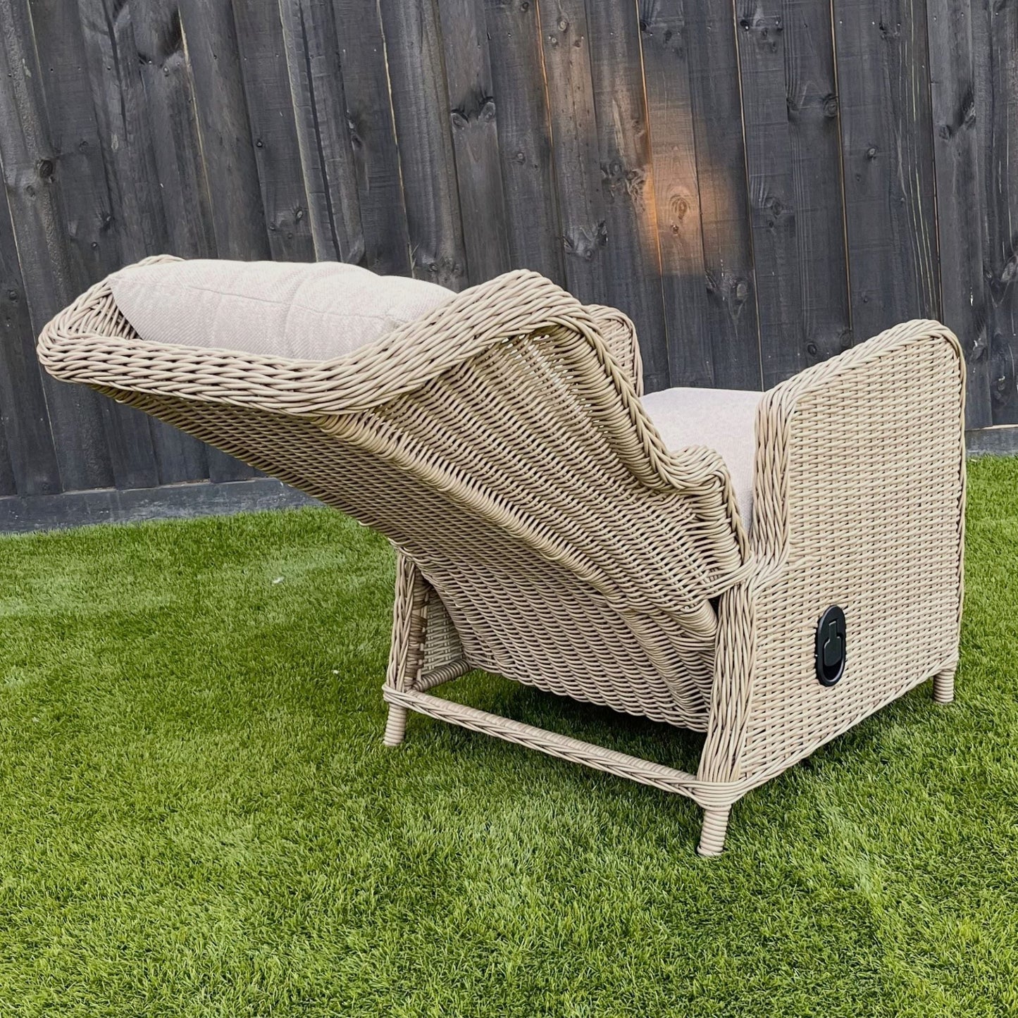 ROSA 5-Piece Set Poly Rattan Wicker Outdoor Recliner Armchair Ottoman - Brown - Direct Factory Furniture Australia