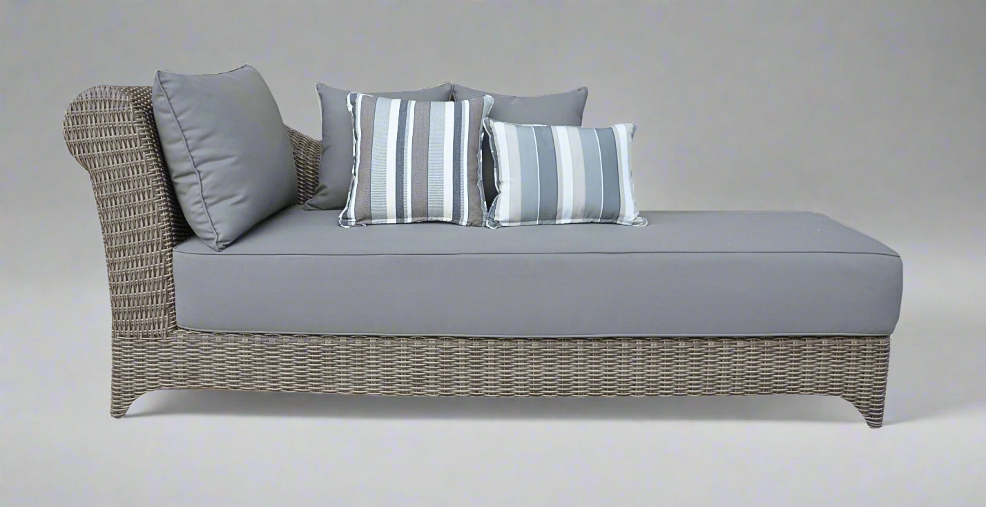 RYE | 6 Seat Poly Rattan Wicker Outdoor Lounge Chaise | Grey