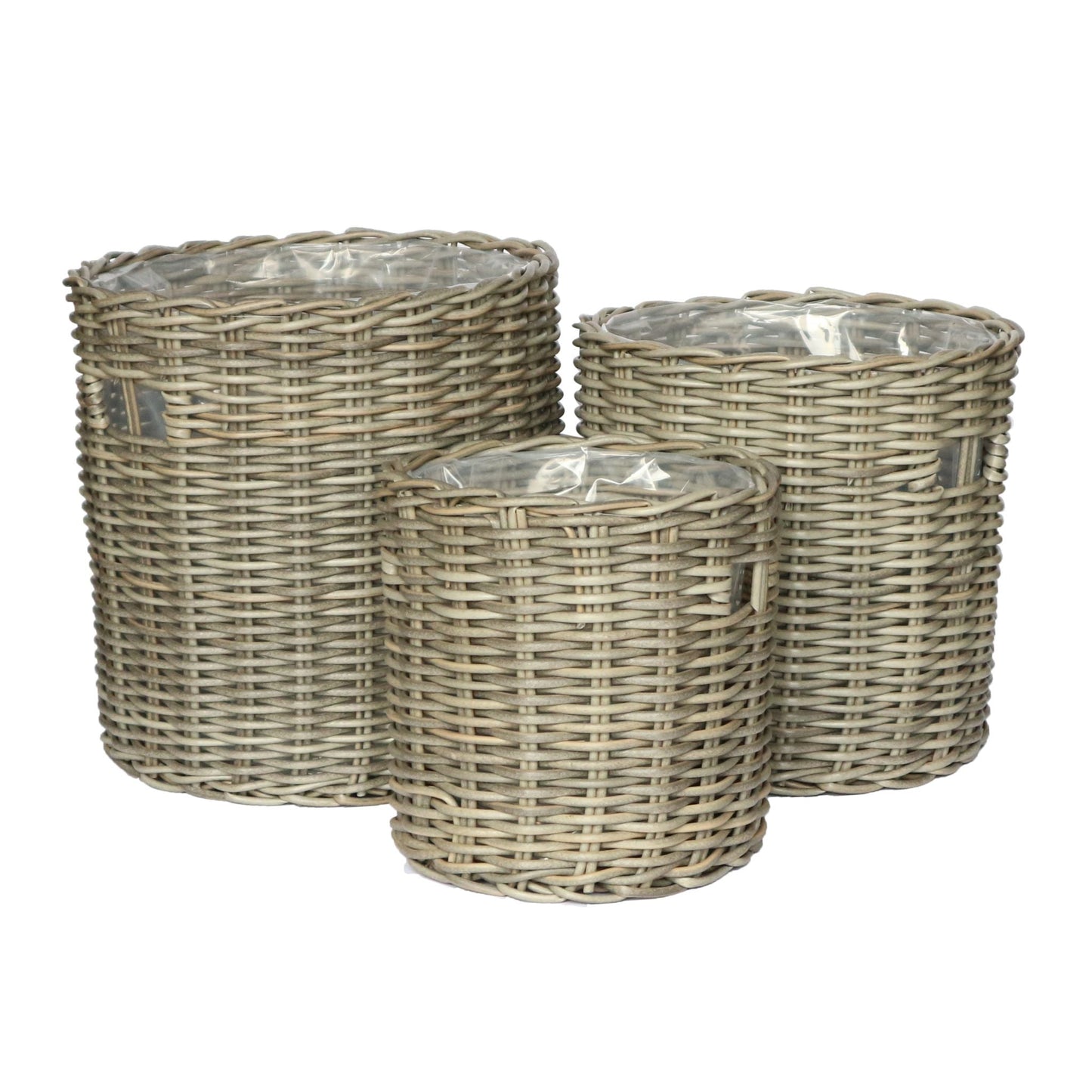 SAINTE 3 Piece Set Poly Rattan Wicker Planter Basket - Brown - Direct Factory Furniture Australia