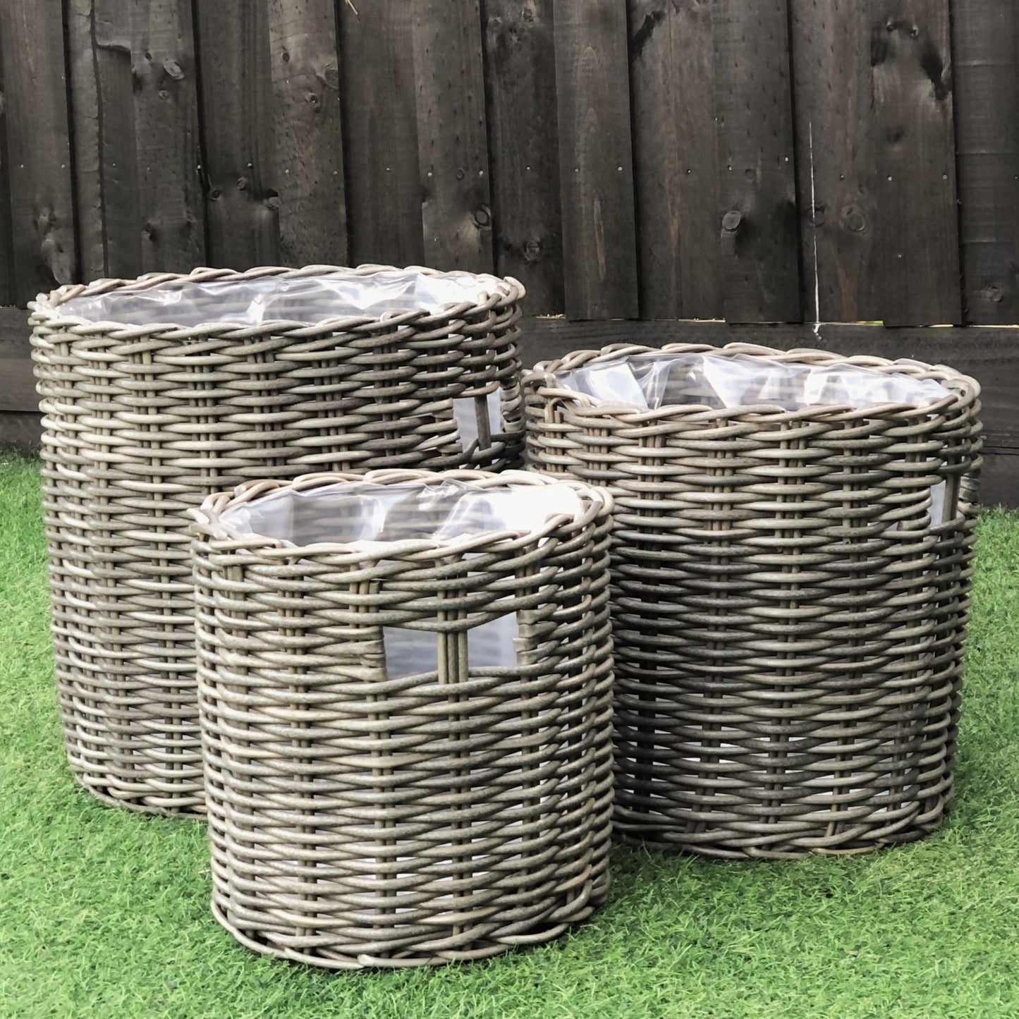 SAINTE 3 Piece Set Poly Rattan Wicker Planter Basket - Brown - Direct Factory Furniture Australia