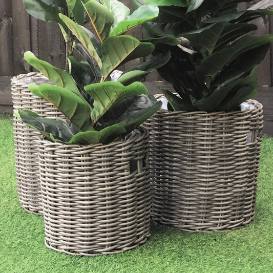 SAINTE 3 Piece Set Poly Rattan Wicker Planter Basket - Brown - Direct Factory Furniture Australia