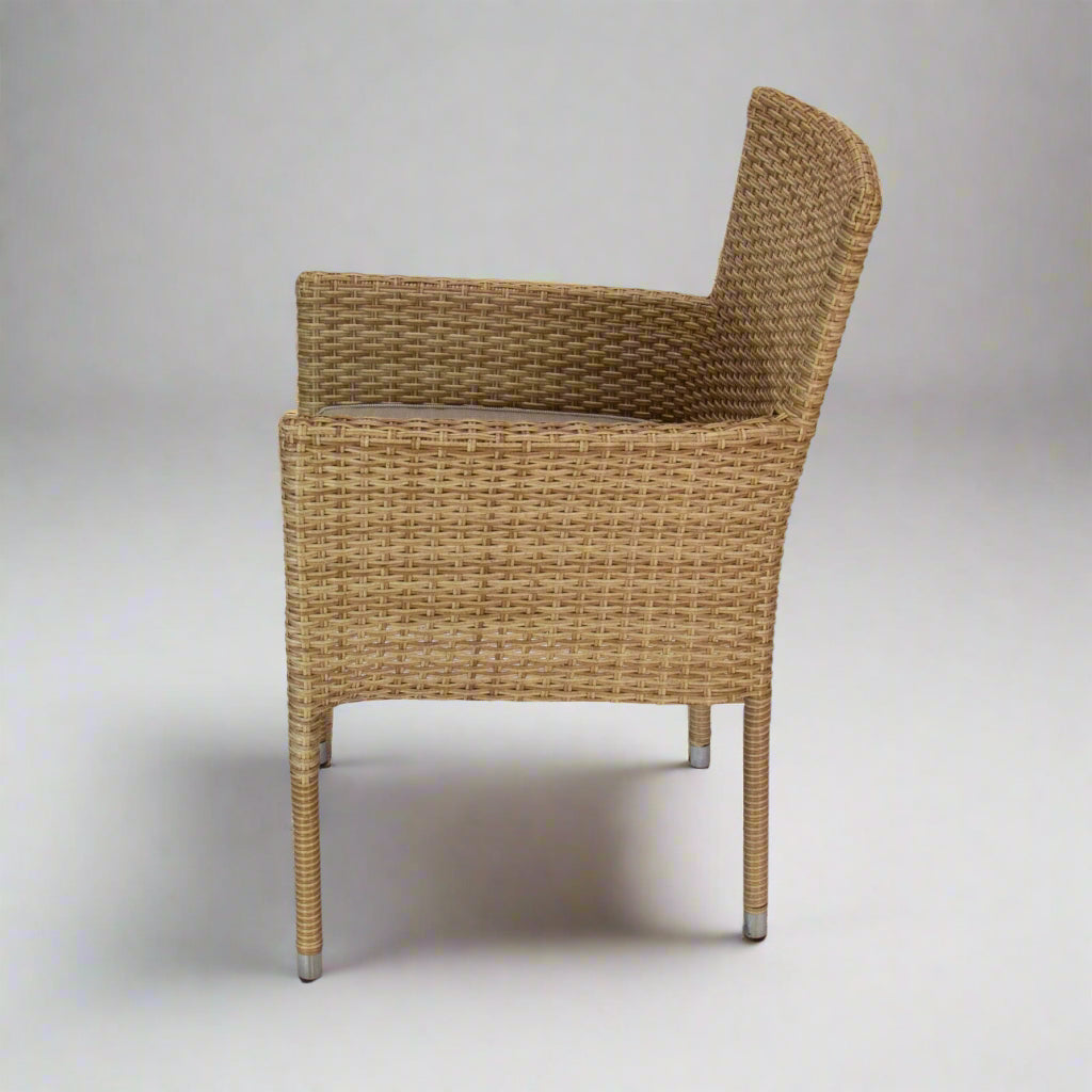 CALOR | Poly Rattan Wicker Stackable Outdoor Dining Chair | Light Brown
