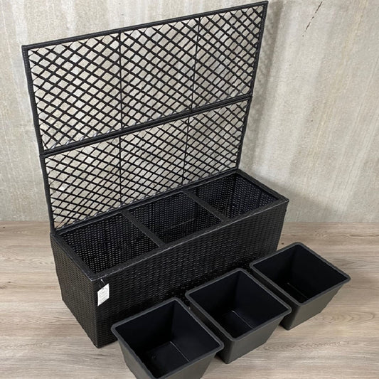 VIOLA Poly Rattan Wicker Large Planter Pot with Trellis - Black - Direct Factory Furniture Australia