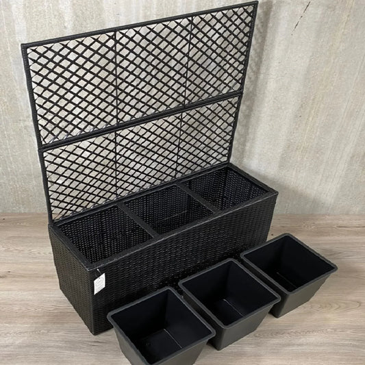 VIOLA Poly Rattan Wicker Large Planter Pot with Trellis - Black - Direct Factory Furniture Australia