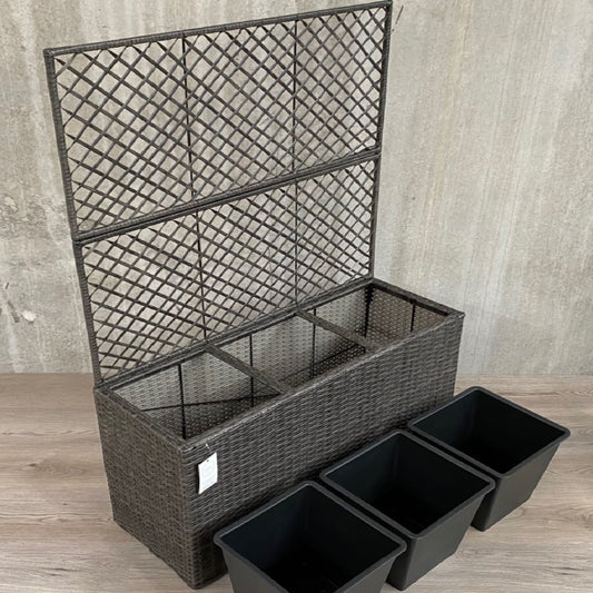 VIOLA Poly Rattan Wicker Large Planter Pot with Trellis - Grey - Direct Factory Furniture Australia